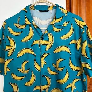 Shein blue with bananas button down. Size; medium